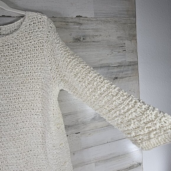 J JILL WHITE OPEN KNIT SIDE BUTTON SWEATER WOMEN'S SIZE MEDIUM 3/4 SLEEVE *EUC*. - Picture 9 of 16